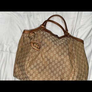 GUCCI Canvas/Leather Tote Bag